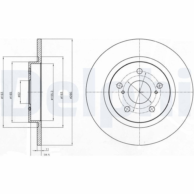 Delphi Bremsscheibe Hinterachse Voll [Hersteller-Nr. BG4200C] für Toyota