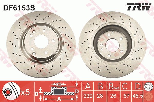 Trw 1x Bremsscheibe Vorderachse Belüftet [Hersteller-Nr. DF6153S] für Mercedes-Benz