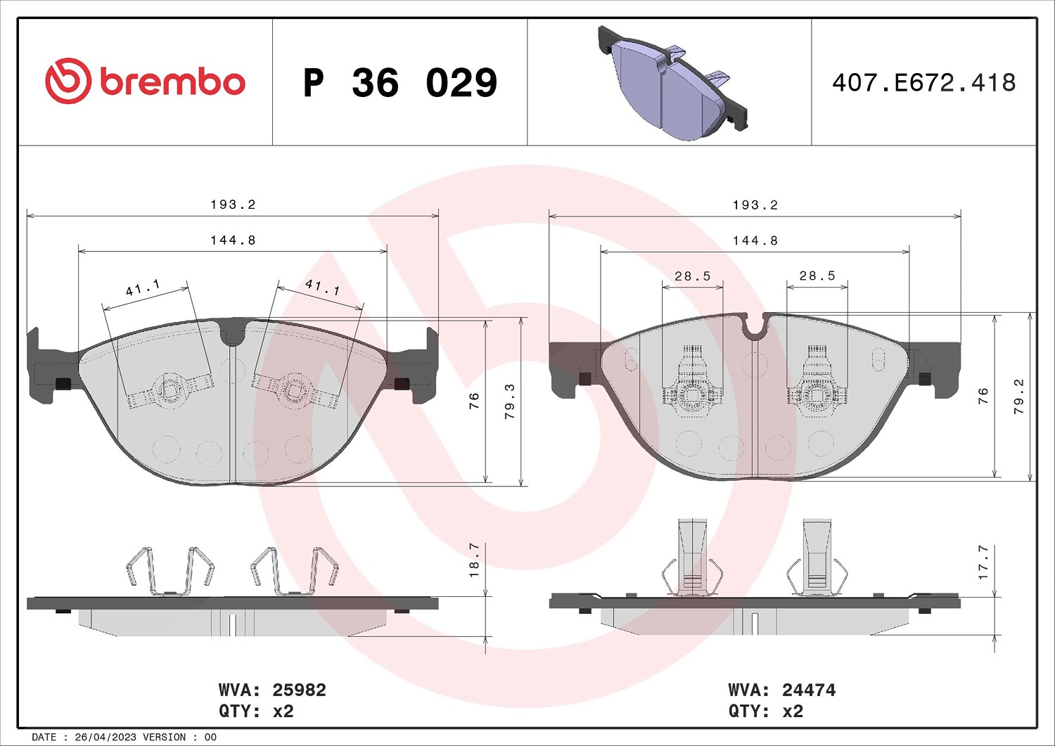 Brembo Bremsbelagsatz, Scheibenbremse [Hersteller-Nr. P36029] für Jaguar
