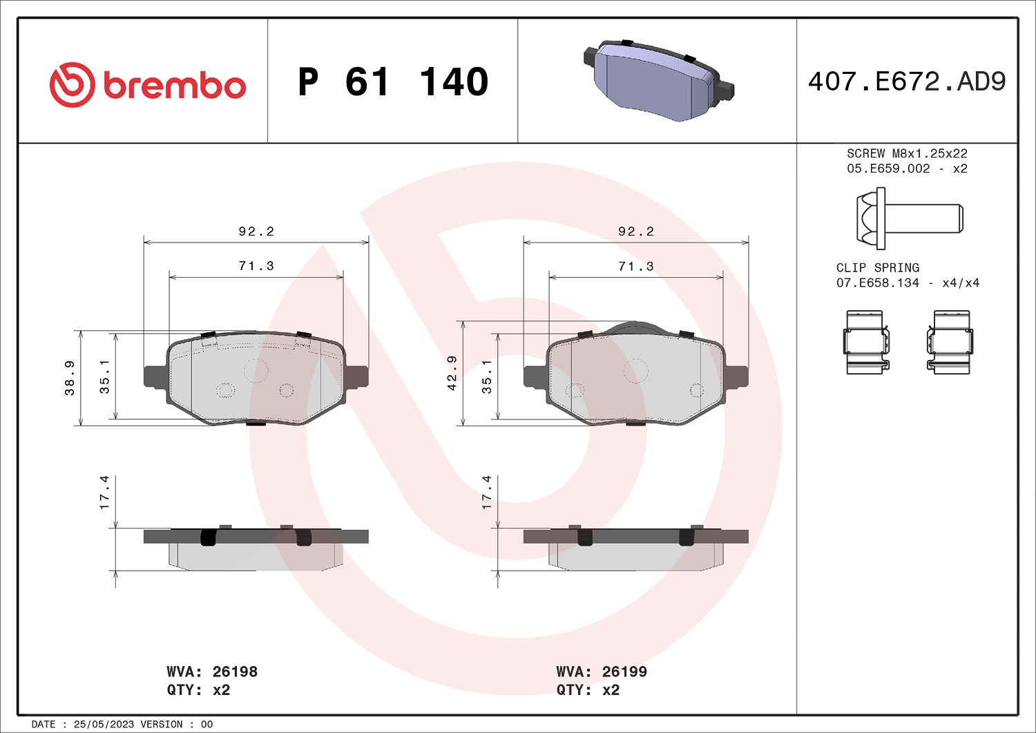 BREMBO P 61 140 Bremsbeläge Hinten für Corsa 208 DS 2008 C4 Mokka - Bild 9