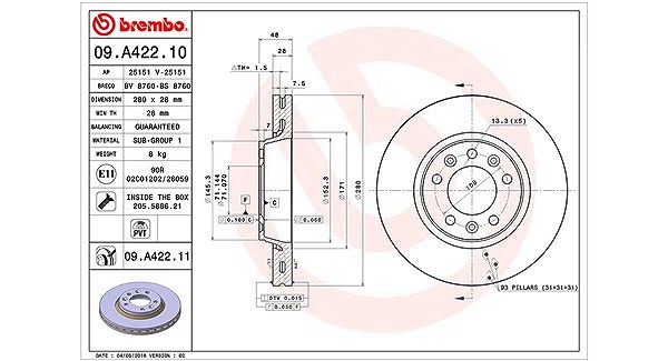 Magneti Marelli Bremsscheibe [Hersteller-Nr. 360406075600] für Citroën, Fiat, Peugeot, Toyota