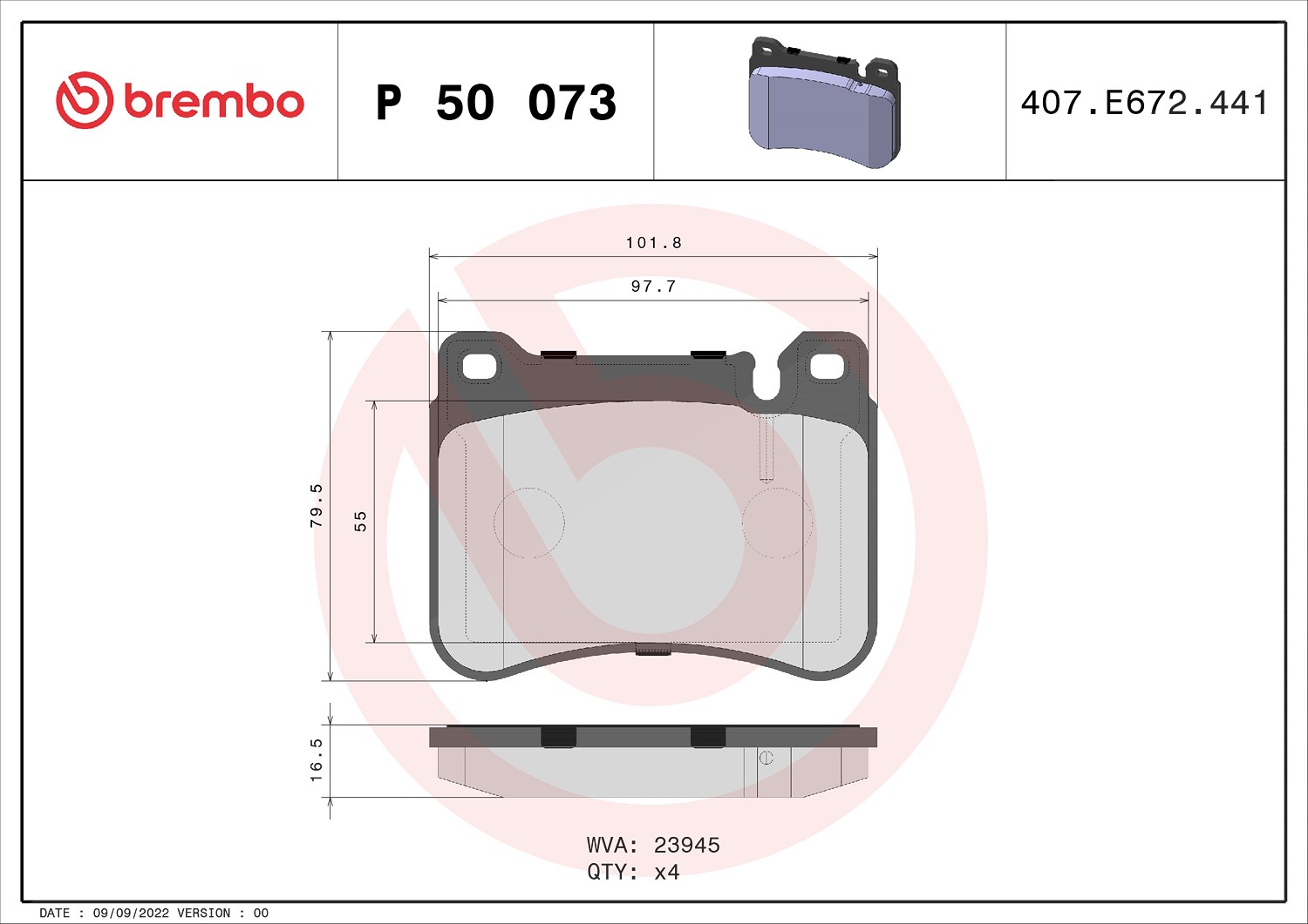Brembo Bremsbelagsatz, Scheibenbremse [Hersteller-Nr. P50073X] für Mercedes-Benz