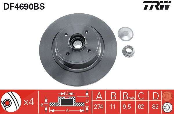 Trw 1x Bremsscheibe [Hersteller-Nr. DF4690BS] für Renault