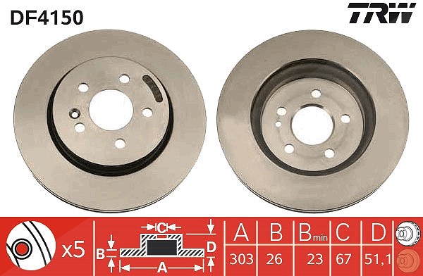 Trw Bremsscheibe Vorderachse Belüftet [Hersteller-Nr. DF4150] für Mercedes-Benz