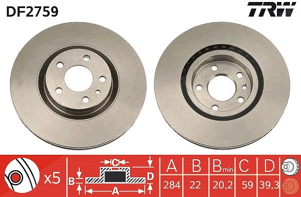 Trw Bremsscheibe [Hersteller-Nr. DF2759] für Alfa Romeo
