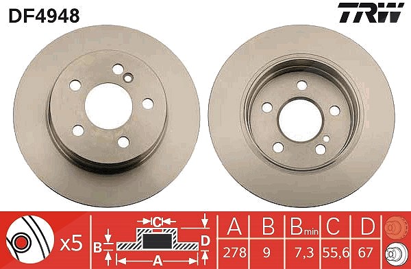Trw Bremsscheibe Hinterachse Voll [Hersteller-Nr. DF4948] für Mercedes-Benz