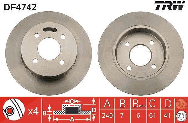 Trw Bremsscheibe Hinterachse Voll [Hersteller-Nr. DF4742] für Nissan