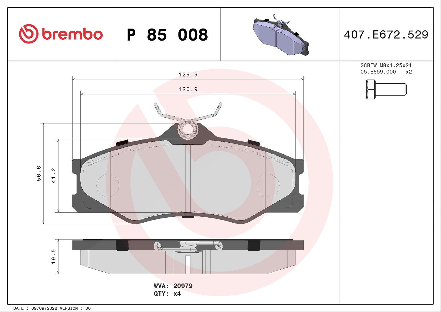 Brembo Bremsbelagsatz, Scheibenbremse [Hersteller-Nr. P85008] für VW