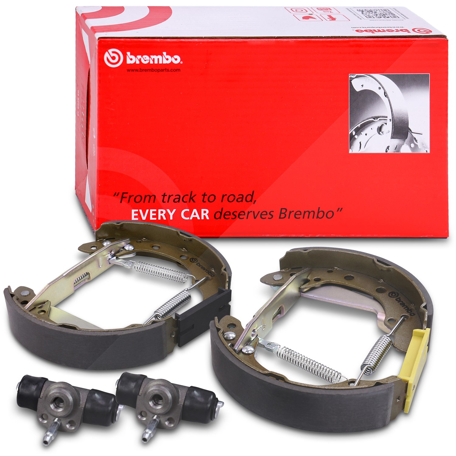 Brembo Bremsbackensatz vormontiert Trommelbremse hinten [Hersteller-Nr. K85036] für VW, Audi, Seat, Skoda