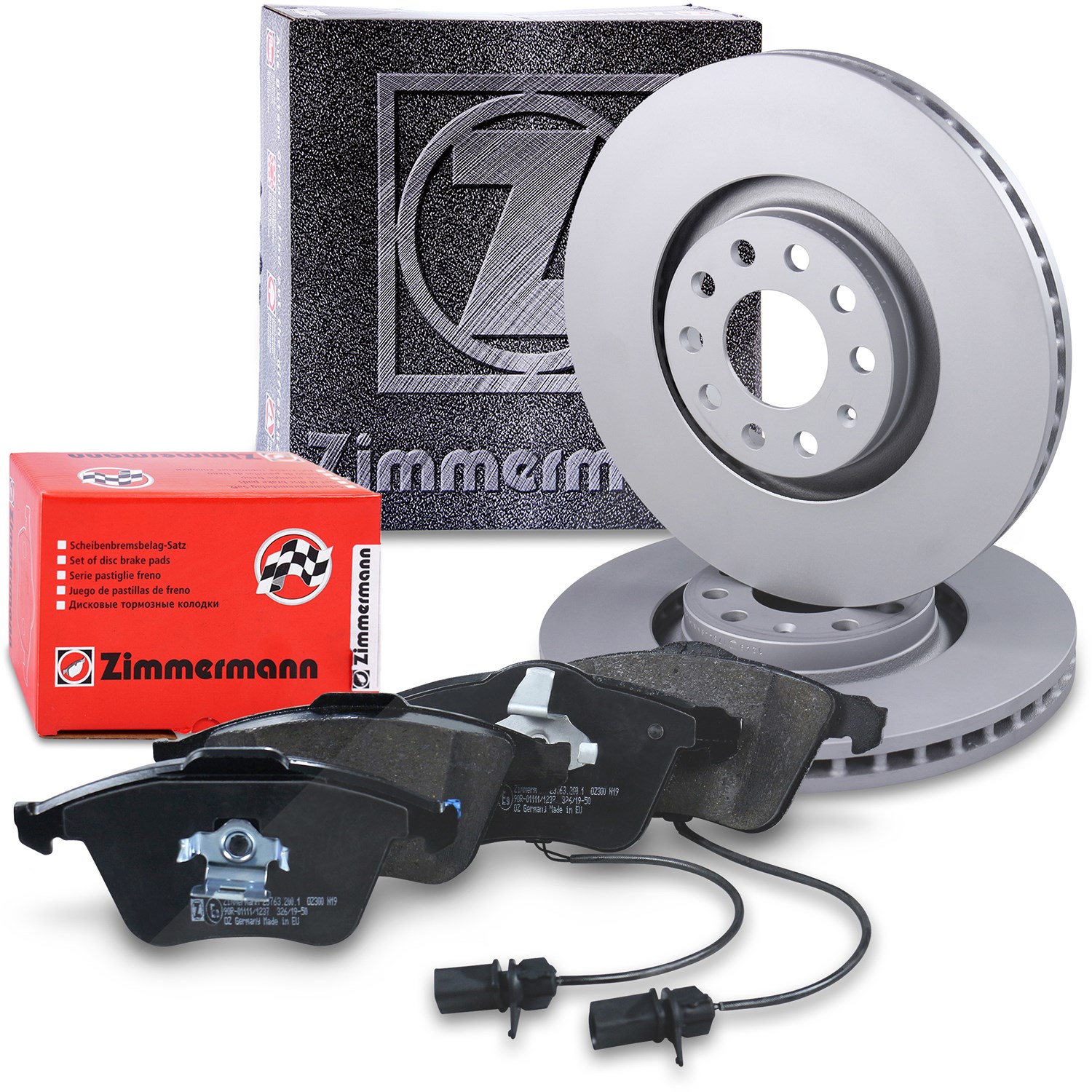 Zimmermann Bremsscheiben +Bremsbeläge mit Warnkontakt vorne [Hersteller-Nr. 10698372] für Seat, Audi
