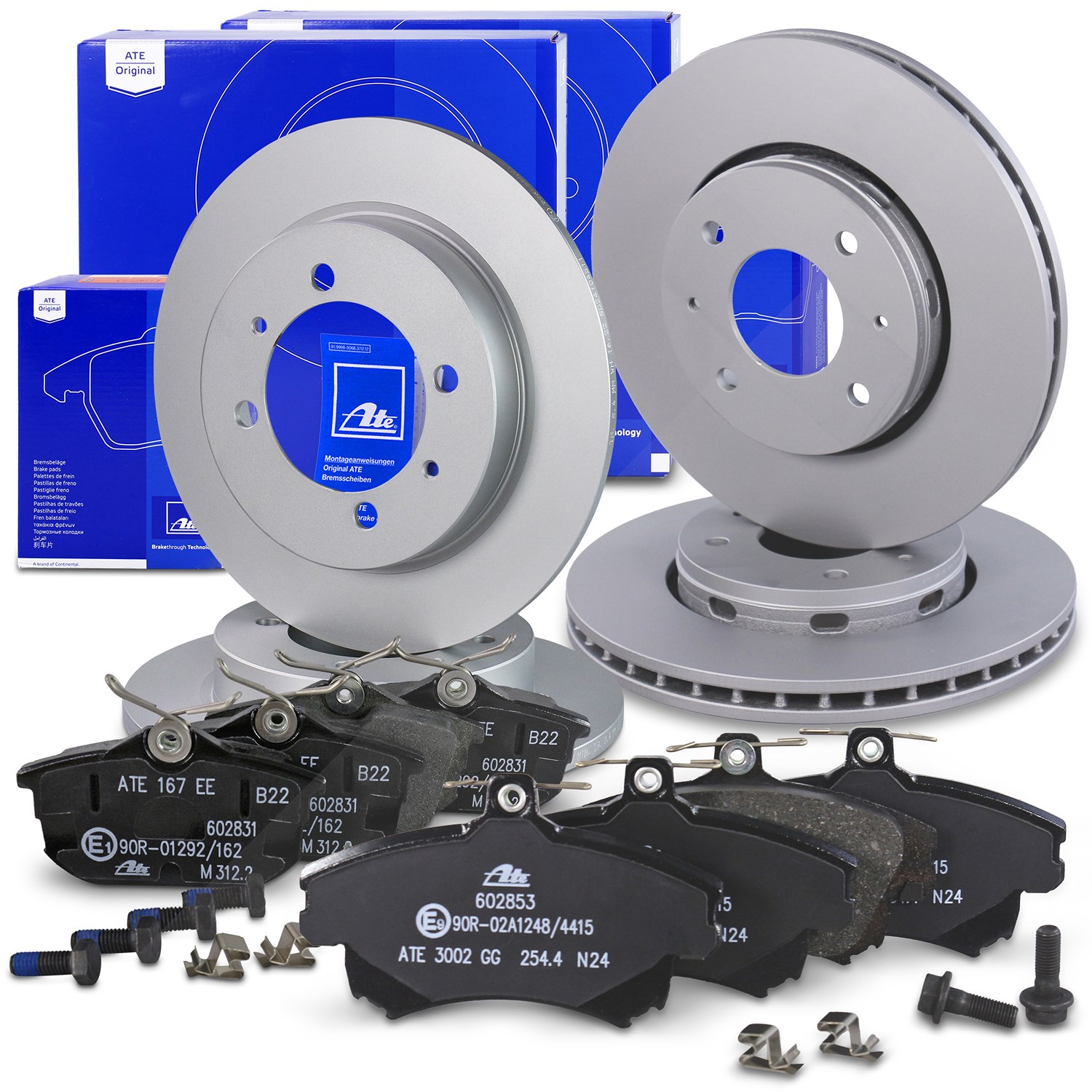 Ate Bremsscheiben + Bremsbeläge Vorne + Hinten [Hersteller-Nr. 10696871] für Volvo, Mitsubishi