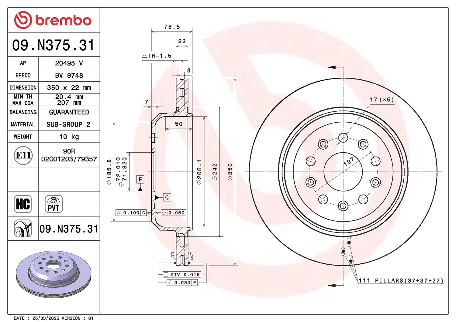 Brembo Bremsscheibe 09.N375.31, 1 Stück - Bild 5