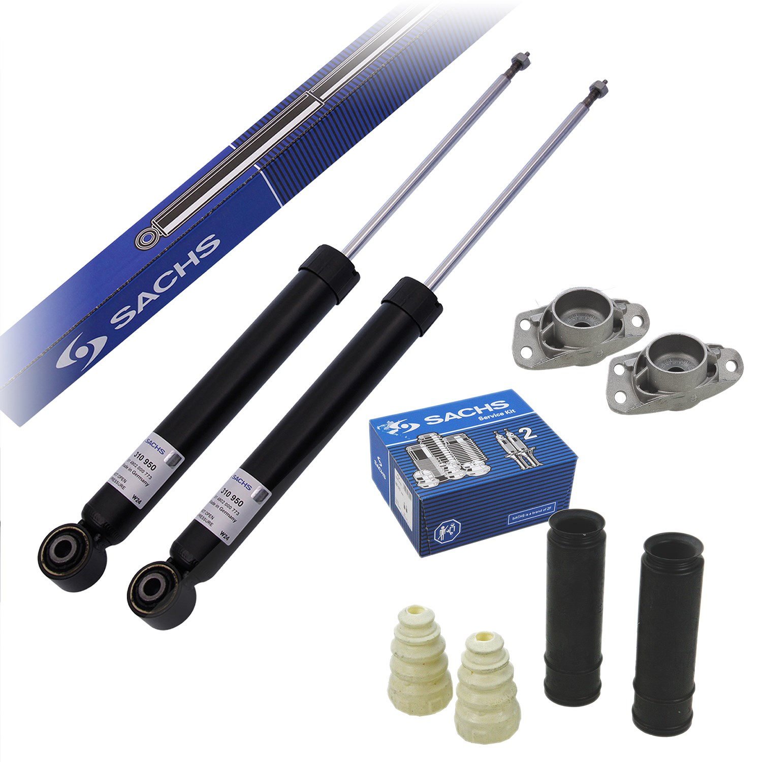 Sachs 2x Stoßdämpfer hinten +Domlager +Staubschutz [Hersteller-Nr. 10684366] für Seat