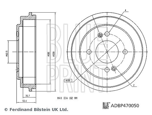 Für BLUE PRINT ADBP470050 Brake drum ADBP470050 Brake drum rear (no wheel beari - Bild 3