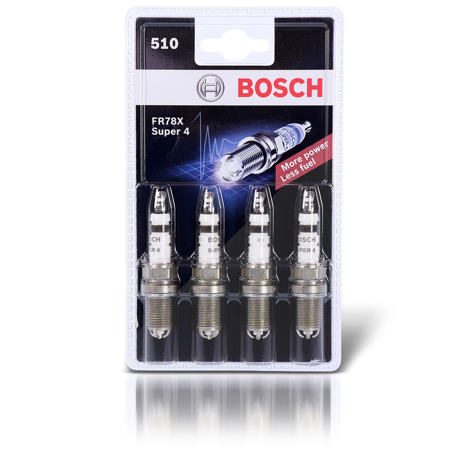 Bosch 4x Zündkerze Super 4 FR78X 510 (Blister) [Hersteller-Nr. 0242232802] für Dodge, Mercedes-Benz, Jaguar, Mazda (changan), De Tomaso, Austin, Holde