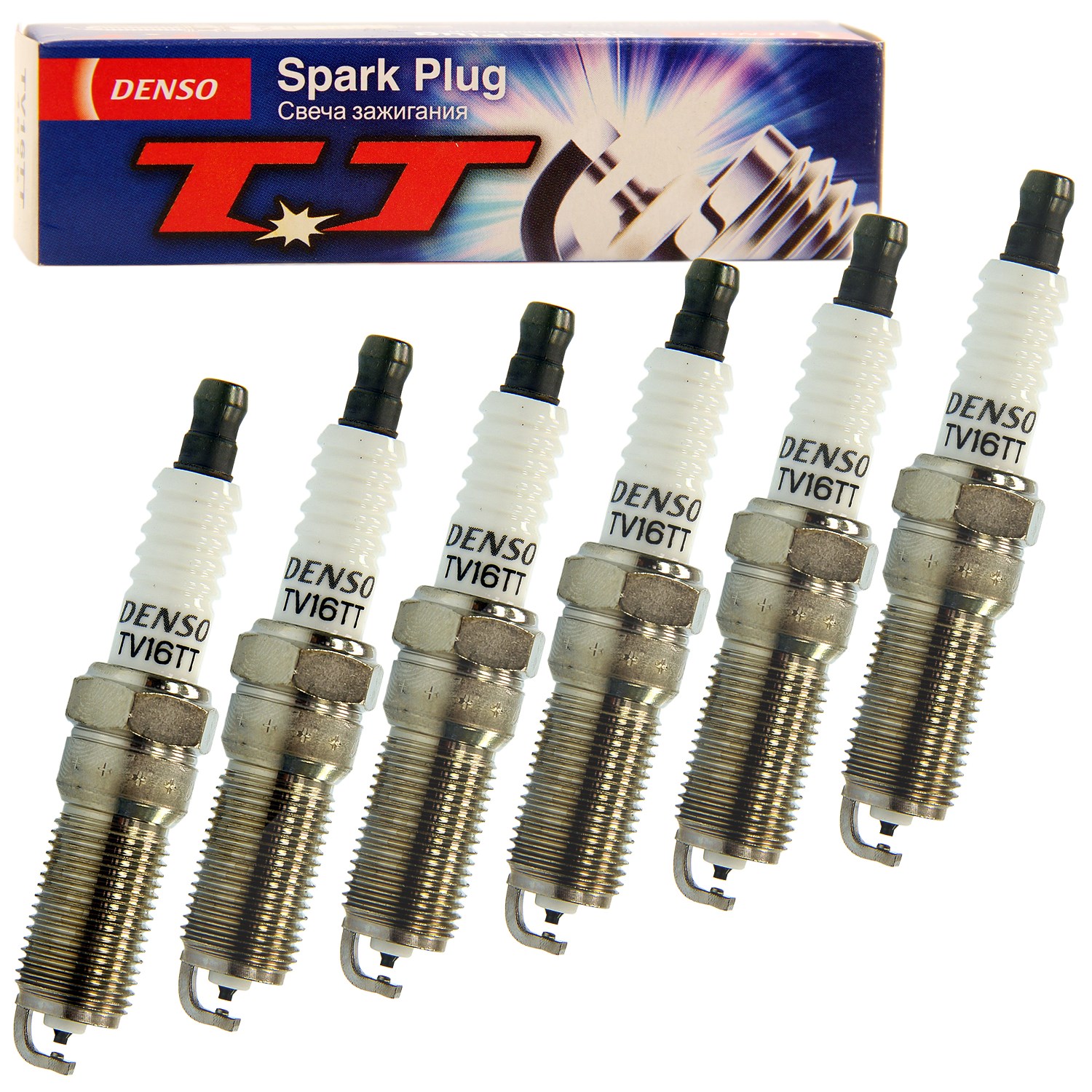 Denso 6x Zündkerze Twin Tip TV16TT [Hersteller-Nr. TV16TT] für Cadillac, Chevrolet, Opel, Alfa Romeo, Suzuki