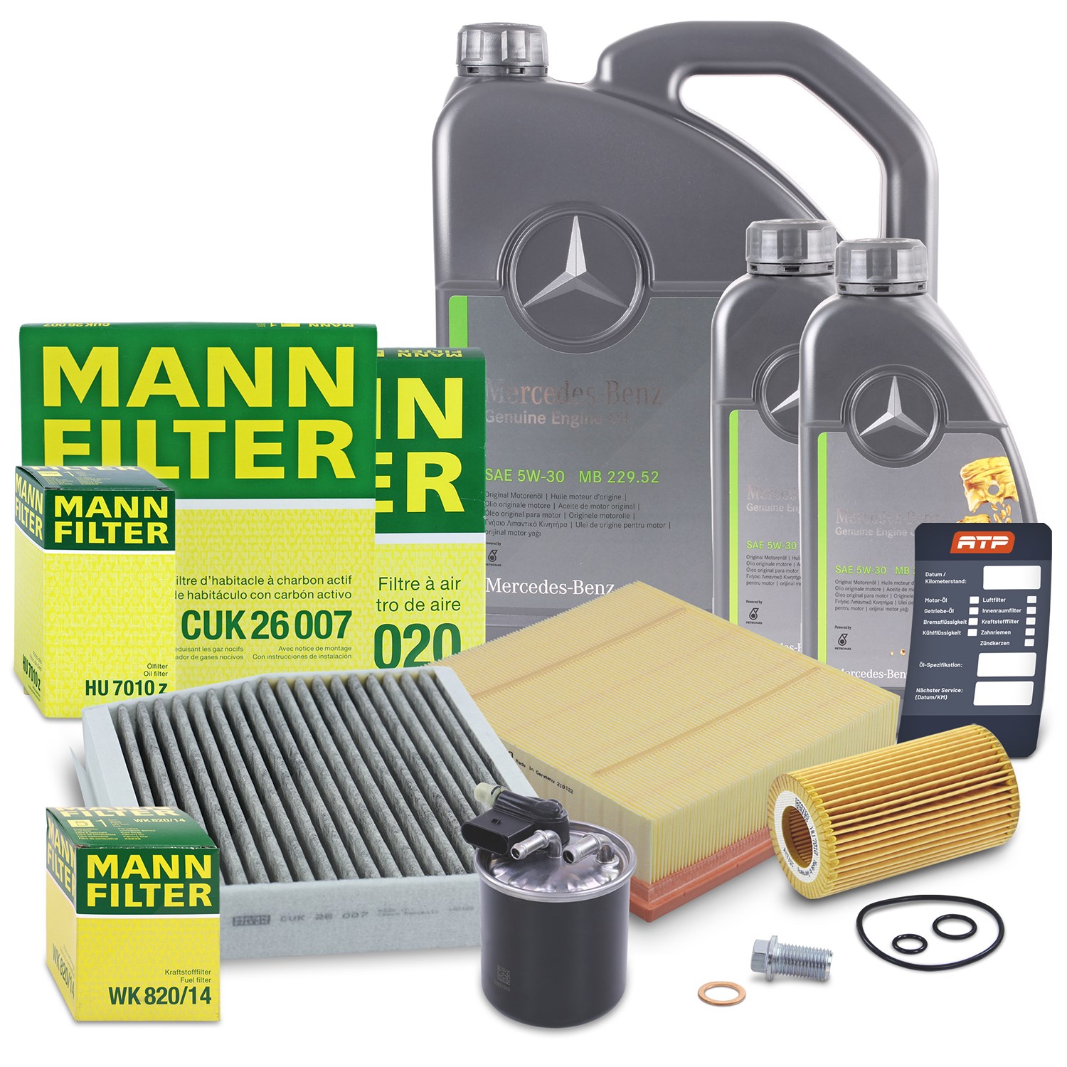 Mann-filter Inspektionspaket Set B + 7l 5W-30 Motoröl [Hersteller-Nr. 40372543] für Mercedes-Benz, Infiniti