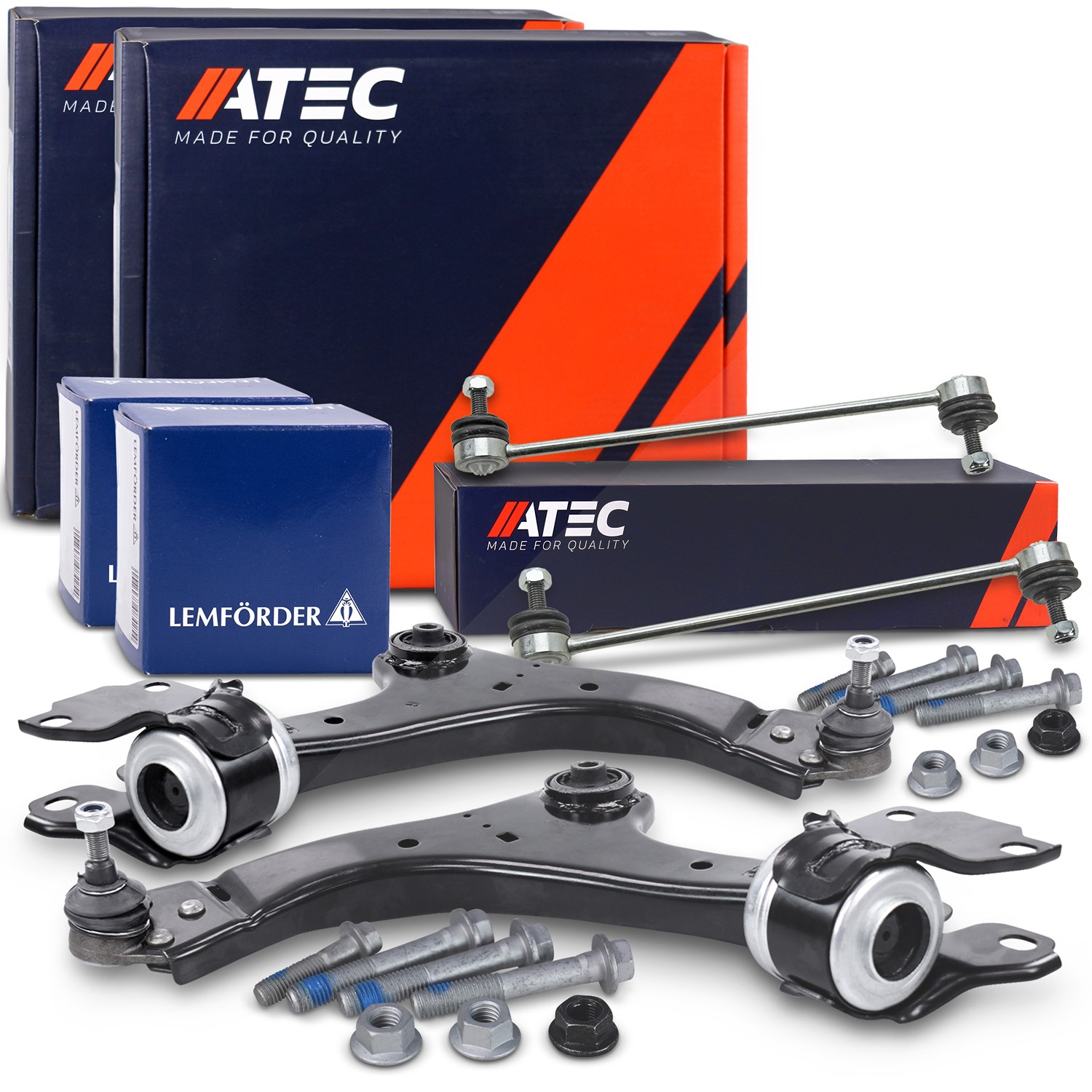 Atec 2x Querlenker + 2x Koppelstange + Schraubensatz vorne [Hersteller-Nr. 41840104] für Ford, Volvo