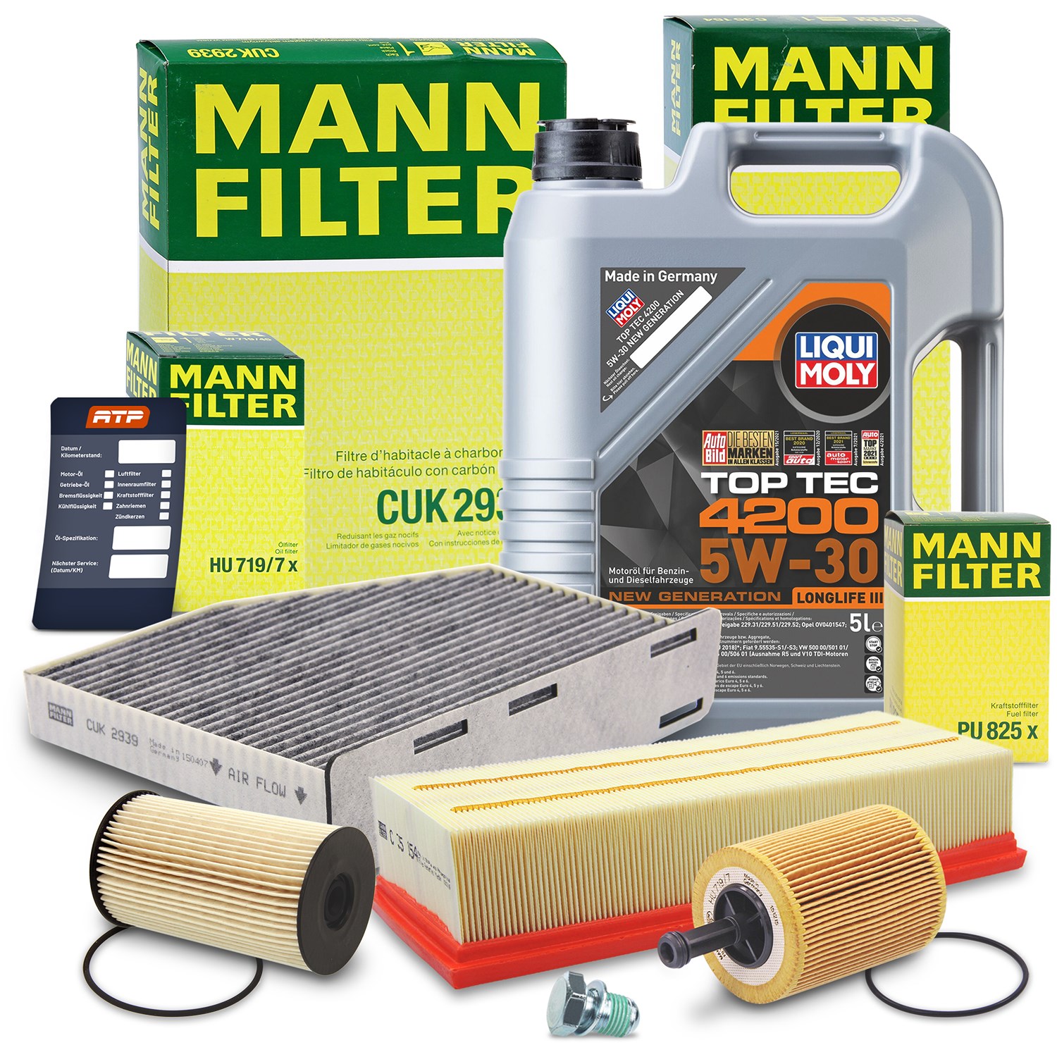 Mann-filter Inspektionspaket B+ 5L LIQUI MOLY TopTec 4200 5W30 [Hersteller-Nr. 10491753] für VW, Audi, Skoda, Seat