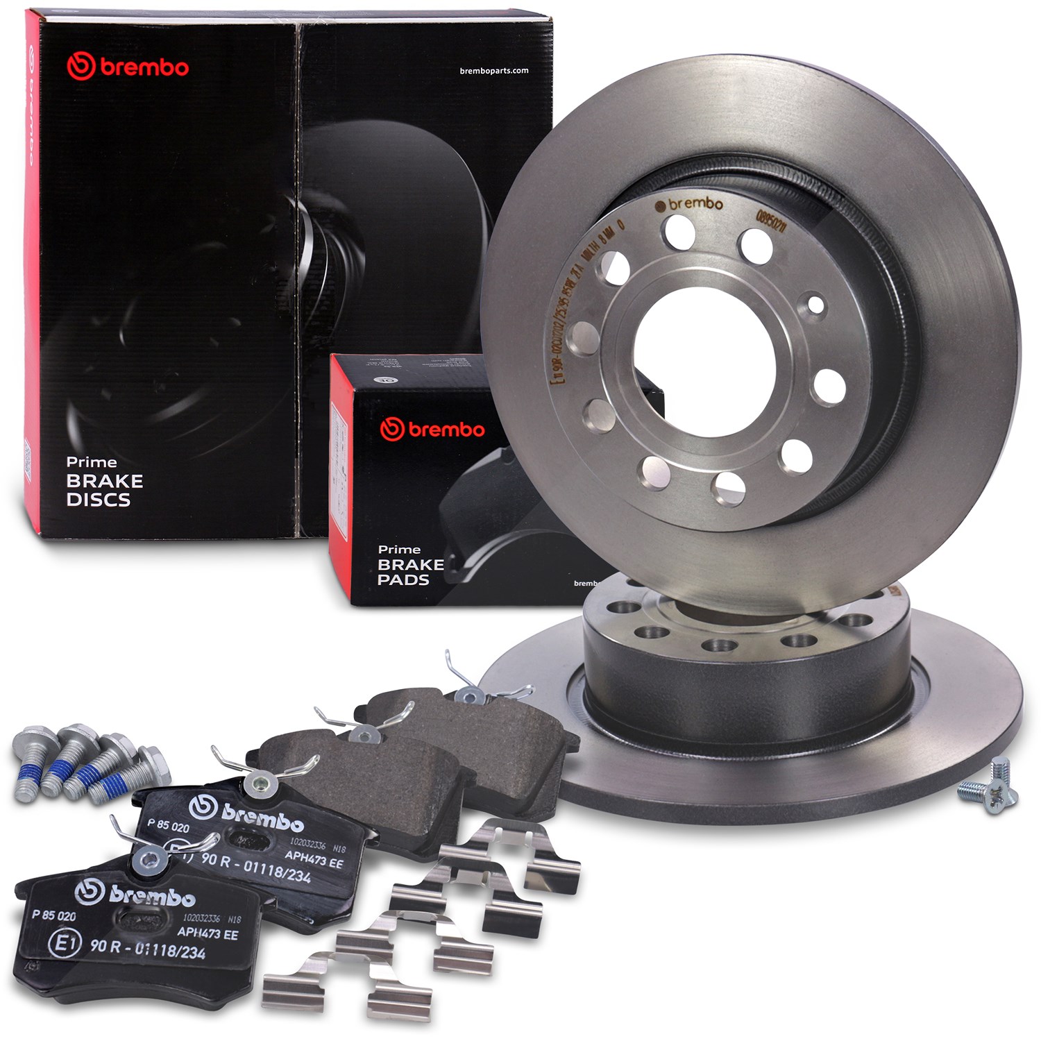 Brembo Bremsscheiben +Bremsbeläge hinten [Hersteller-Nr. 10698040] für Skoda, Seat, Audi, VW