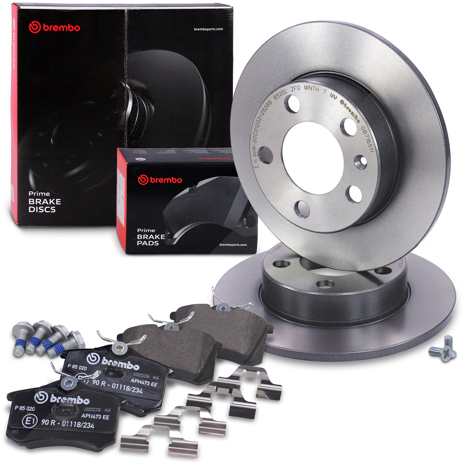 Brembo Bremsscheiben +Bremsbeläge hinten [Hersteller-Nr. 10698605] für VW, Audi, Skoda, Seat