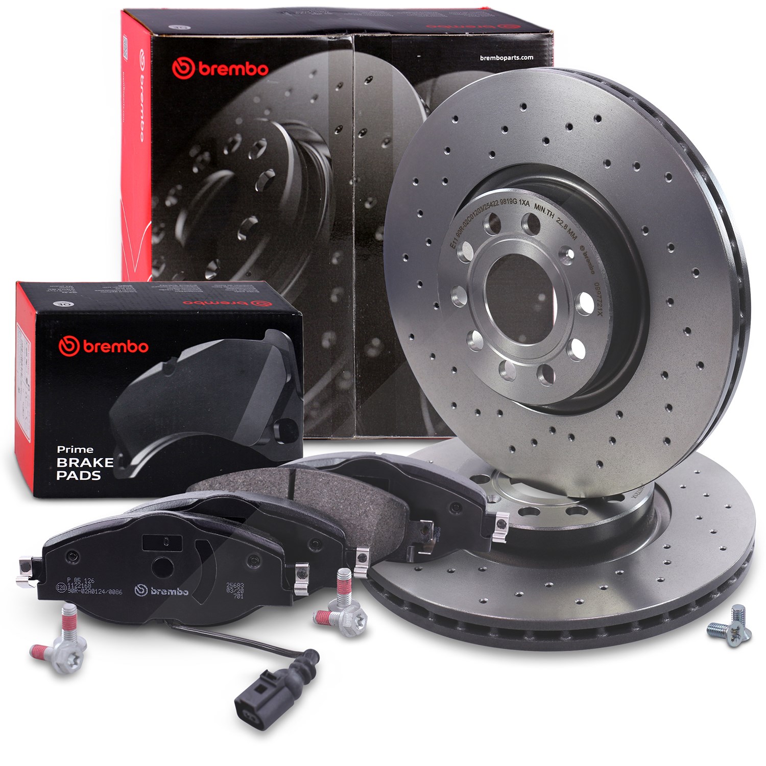 Brembo Bremsscheiben XTRA+Bremsbeläge Vorne [Hersteller-Nr. 40278601] für Seat, Skoda, VW, Cupra, Audi