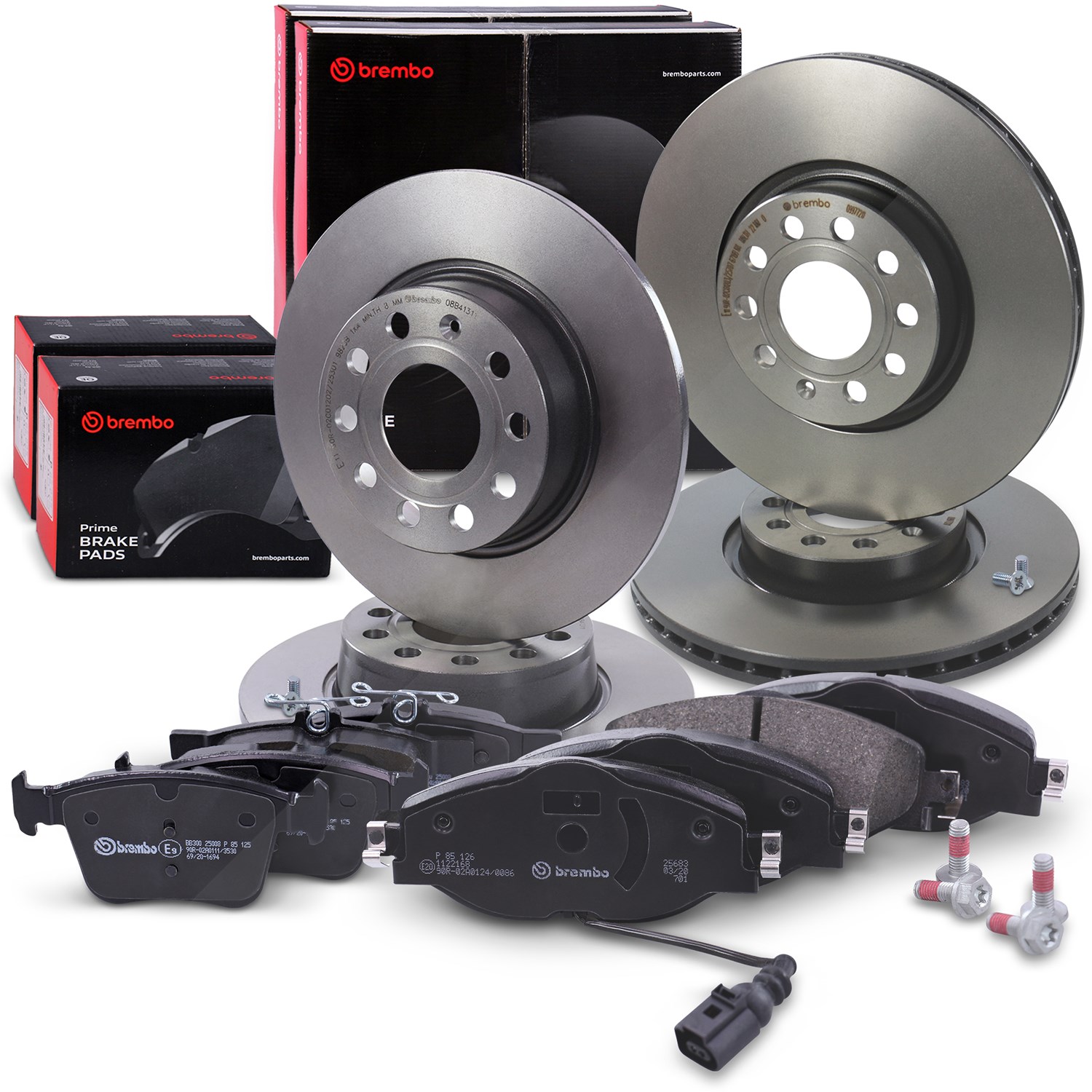 Brembo Bremsscheiben +Bremsbeläge vorne+hinten [Hersteller-Nr. 40436485] für Skoda, Seat, Audi, VW