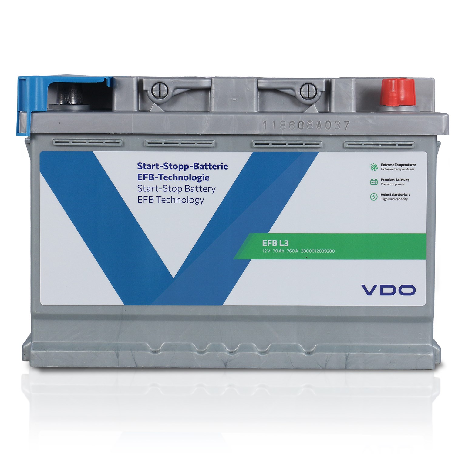 Vdo Starterbatterie Start-Stopp-Batterie EFB L3 70Ah 760A [Hersteller-Nr. 2800012039280] für Lexus, Rover, Mitsubishi, Mazda, Suzuki, Kia, Mg, Jaguar,