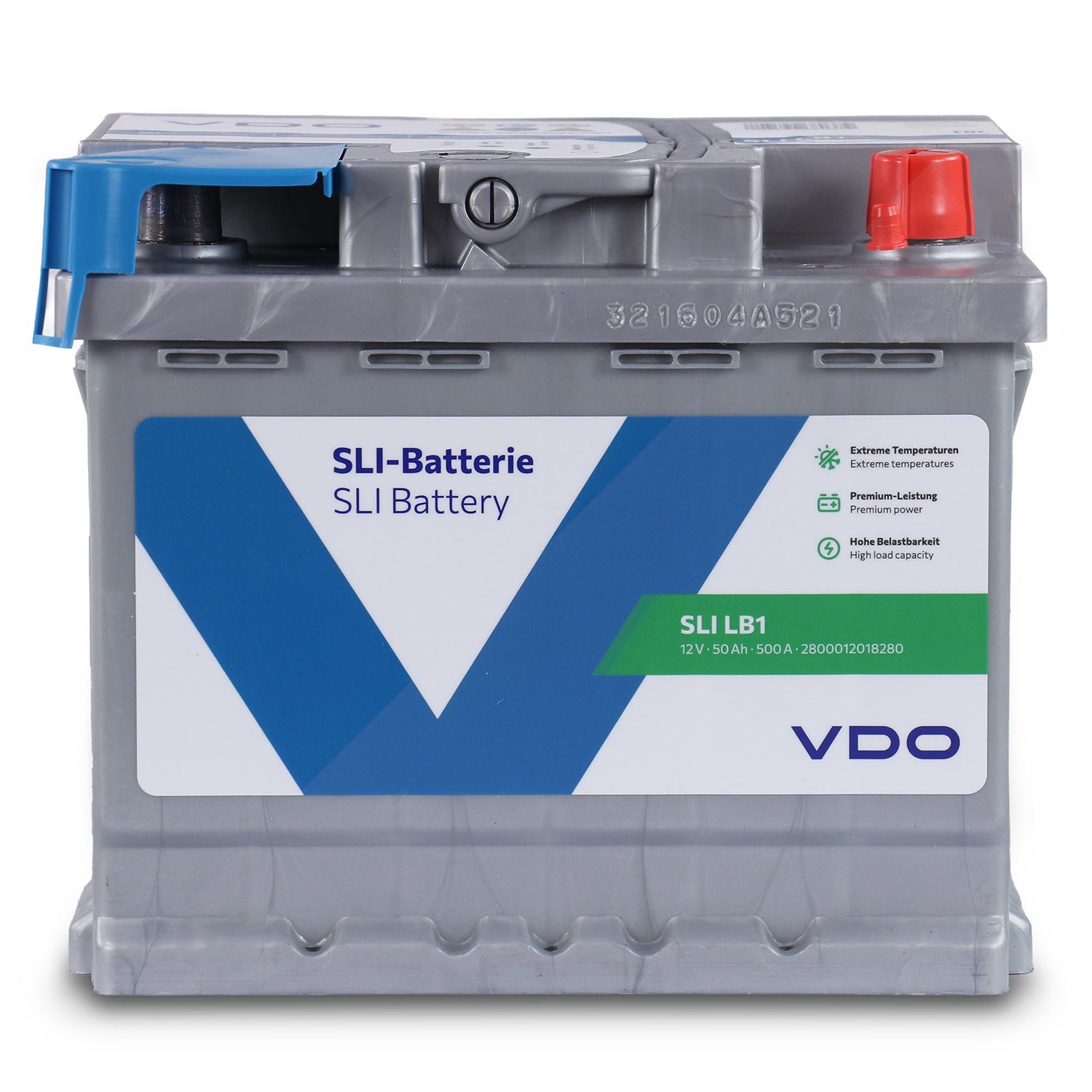Vdo Starterbatterie LB1 50Ah 500A [Hersteller-Nr. 2800012018280] für Hyundai, Opel, Skoda, Audi, Renault, Nissan, Peugeot, Rover, VW, Mazda, Jaguar, C