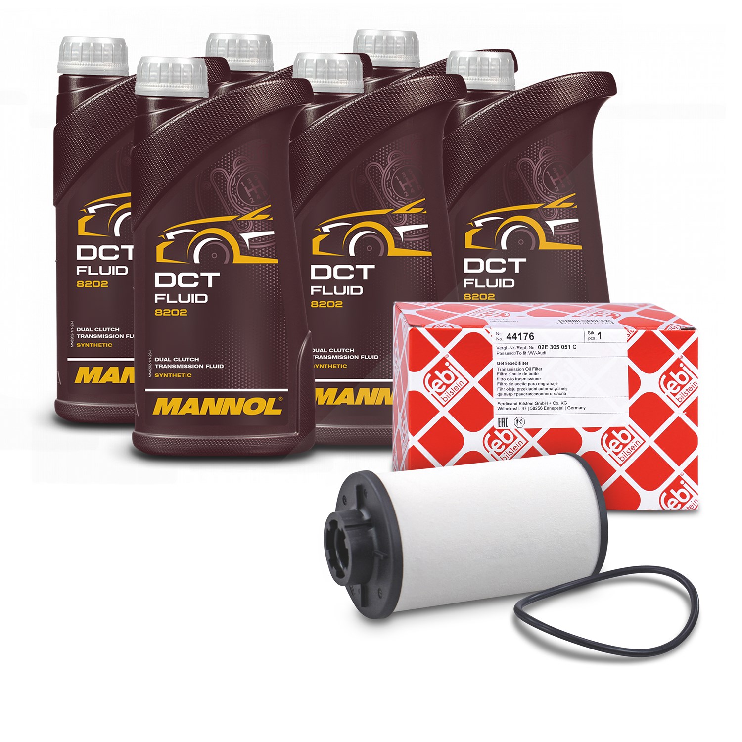 Febi Bilstein DCG Getriebeölfilter + 6x 1l Getriebeöl [Hersteller-Nr. 40279825] für Seat, VW, Skoda, Audi