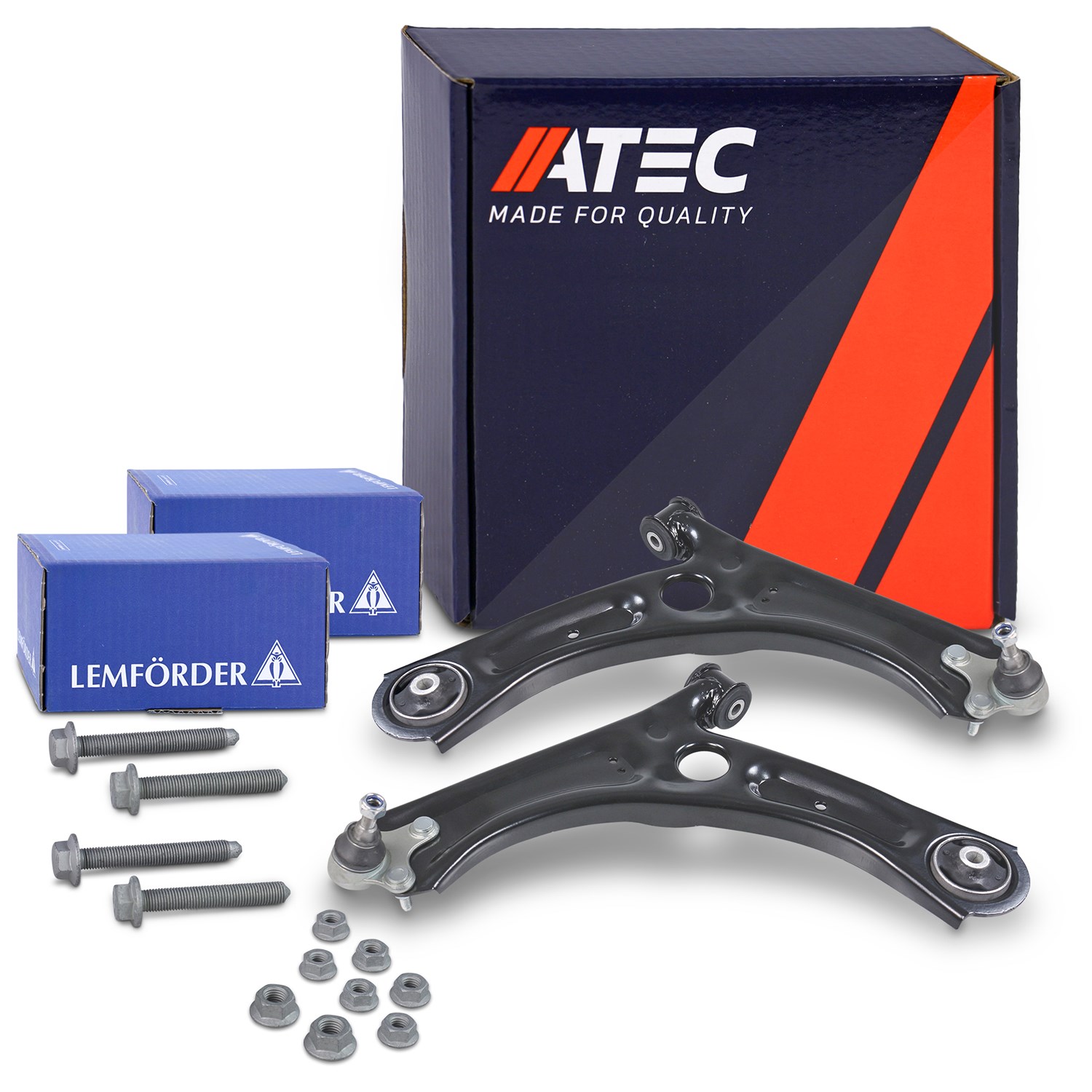 Atec 2x Querlenker mit Traggelenk + LEMFÖRDER Schraubensatz vorne [Hersteller-Nr. 41846448] für VW, Skoda