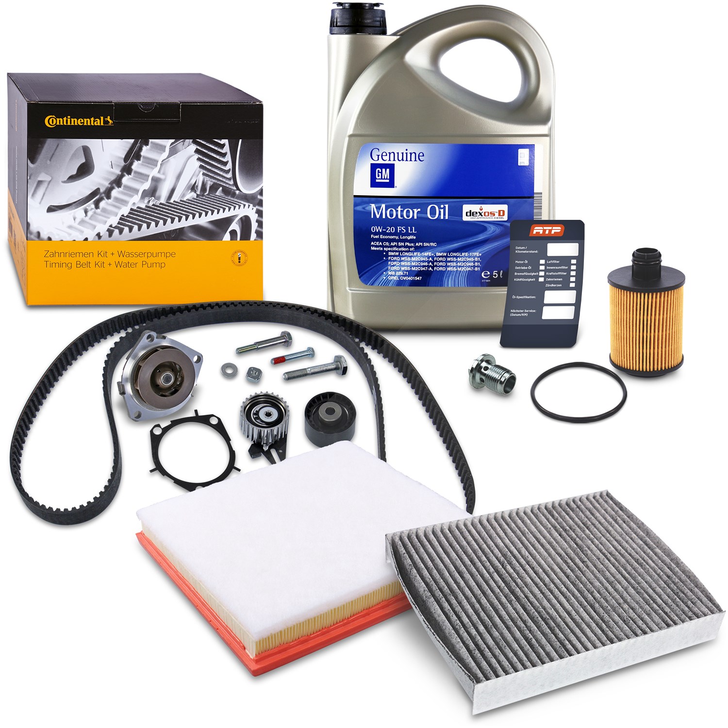Continental Ctam Zahnriemensatz + Filterset + 5l 0W-20 Motoröl [Hersteller-Nr. 40279723] für Vauxhall, Opel