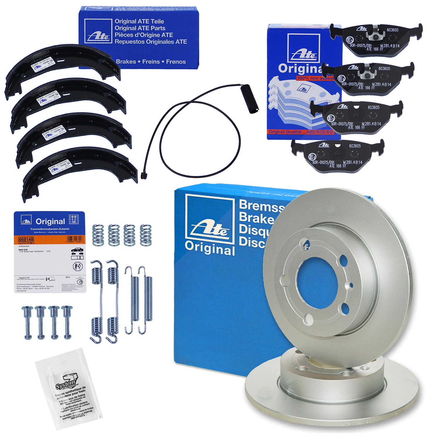 Ate Bremsscheiben+Beläge+VWK+Backen+Zubehör Hinten [Hersteller-Nr. 10697166] für BMW