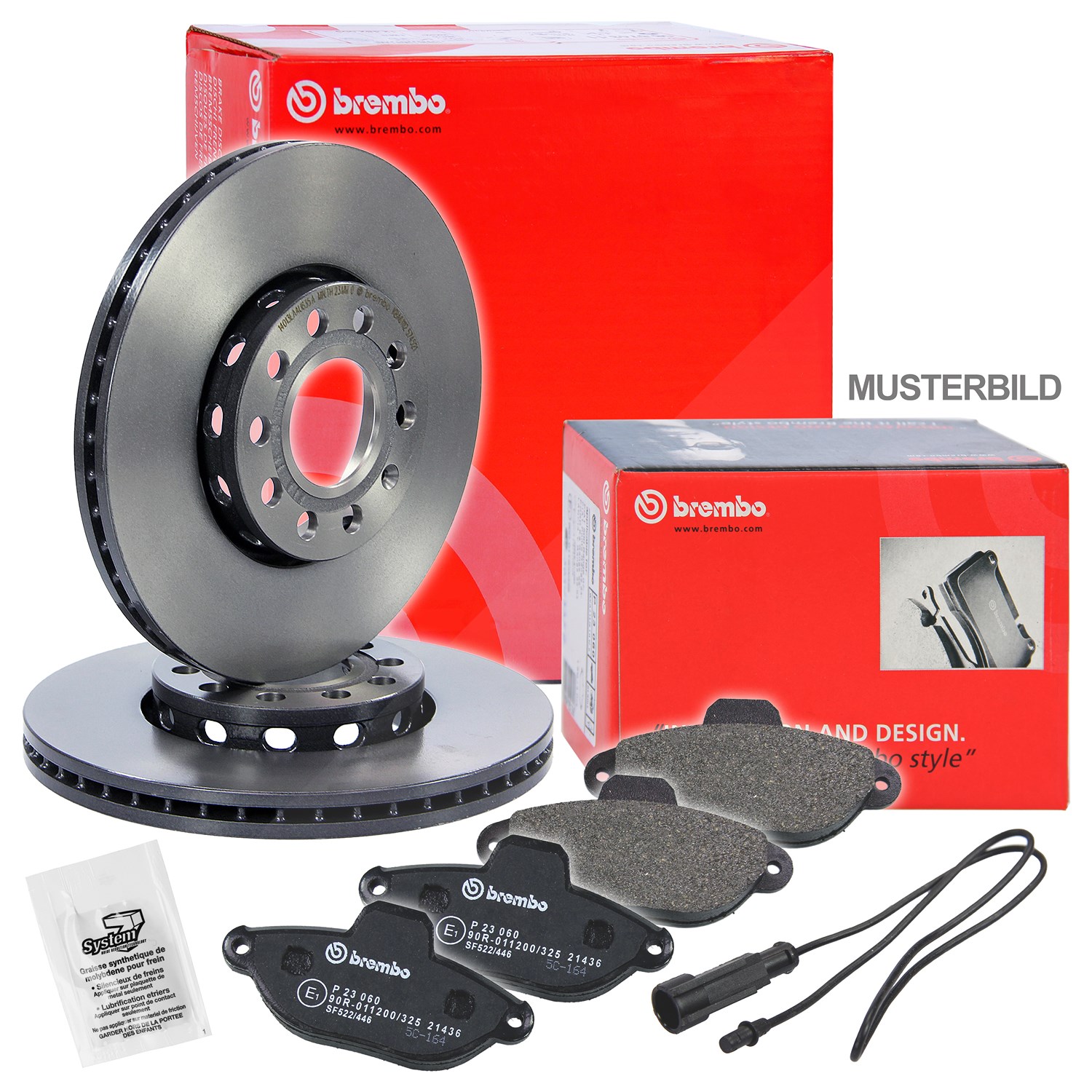 Brembo Bremsscheiben Coated+Bremsbeläge+VWK Vorne [Hersteller-Nr. 10698365] für Audi, Seat
