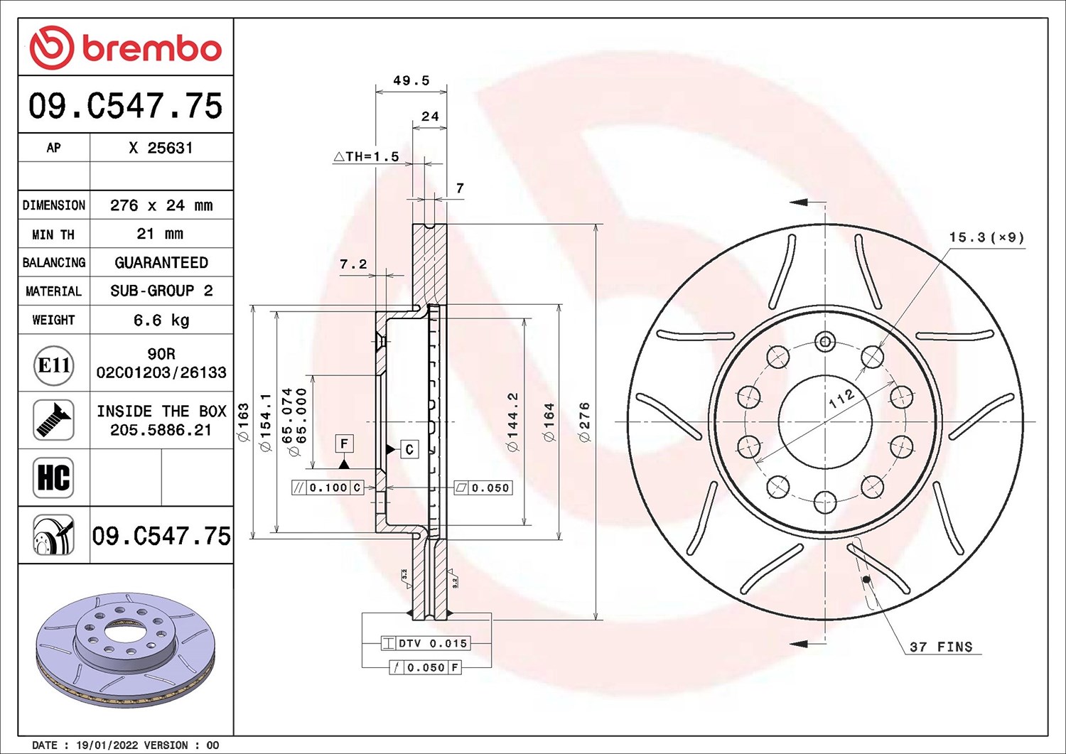 Für BREMBO 09.C547.75 Brake disc 1 pc. 09.C547.75 Brake disc front L/R fits: AU - Bild 6
