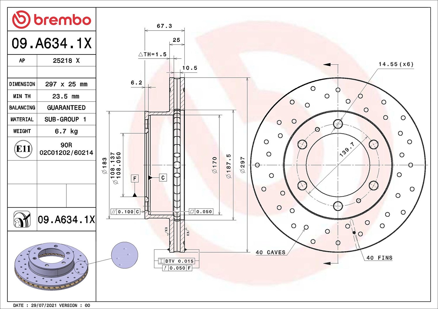 2x Bremsscheibe Brembo 09A6341X 2 Bremsscheiben für Toyota - Bild 5