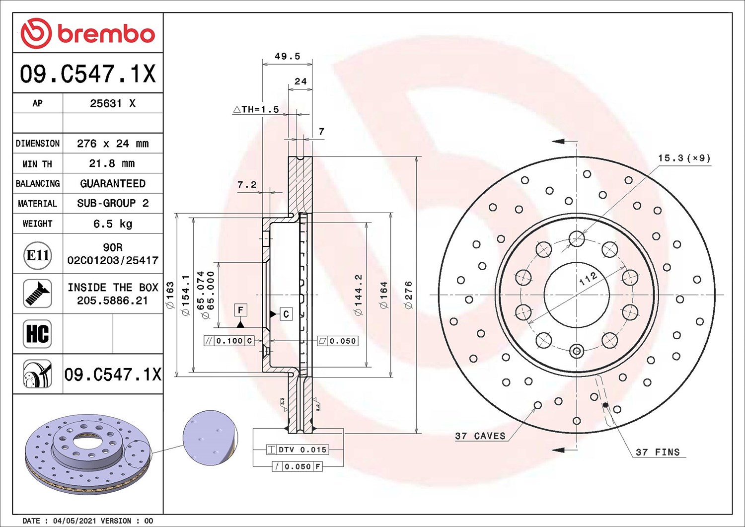 Brembo Bremsscheibe 09.C547.1x, 1 Stück - Bild 7