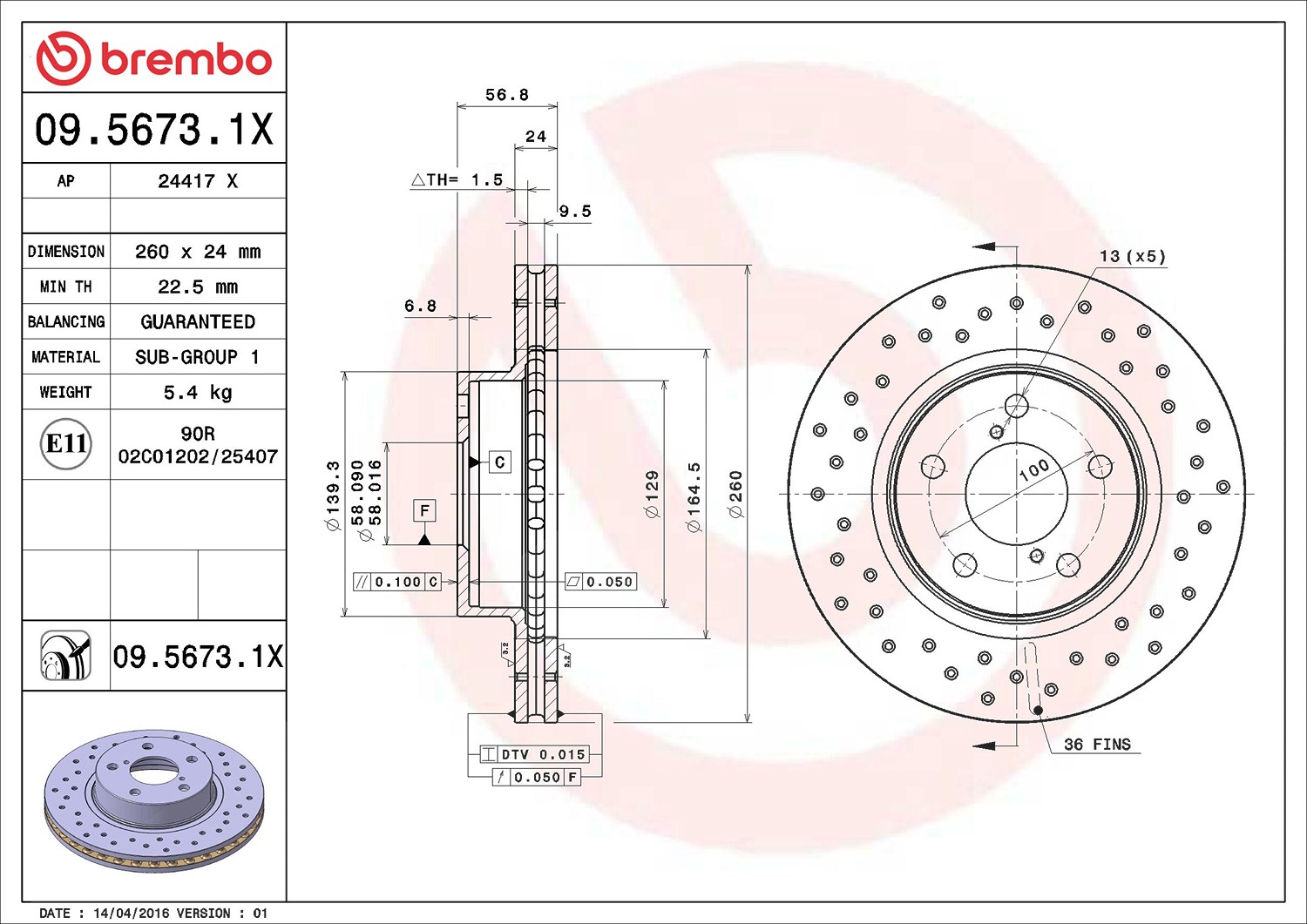 2x BREMBO Bremsscheibe 09.5673.1X für SUBARU - Bild 9