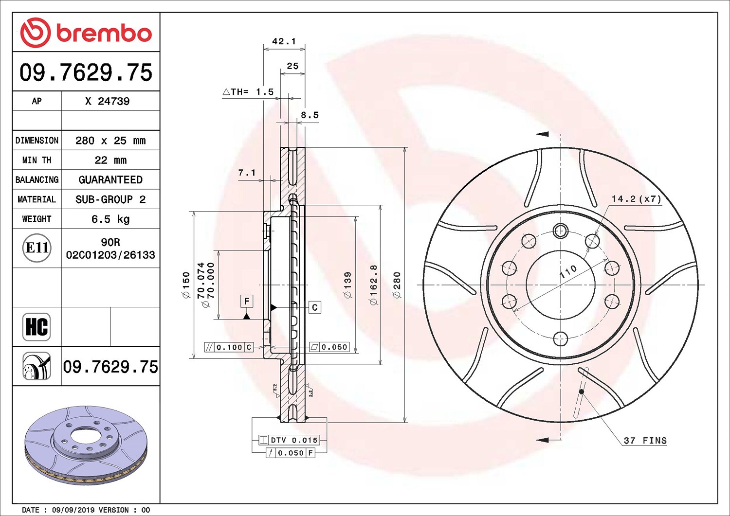 2x Bremsscheibe Brembo 09762975 2 Bremsscheiben für Opel für Chevrolet - Bild 8
