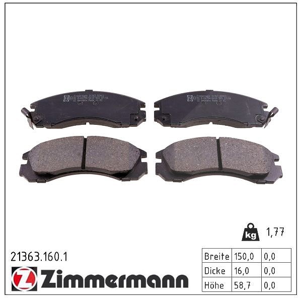 Zimmermann Bremsbelagsatz, Scheibenbremse [Hersteller-Nr. 21363.160.1] für Citroën, Peugeot, Mitsubishi, Toyota
