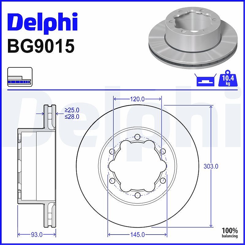 Delphi Bremsscheibe Bg9015 303Mm 28Mm Für Vw Mercedes - Bild 7