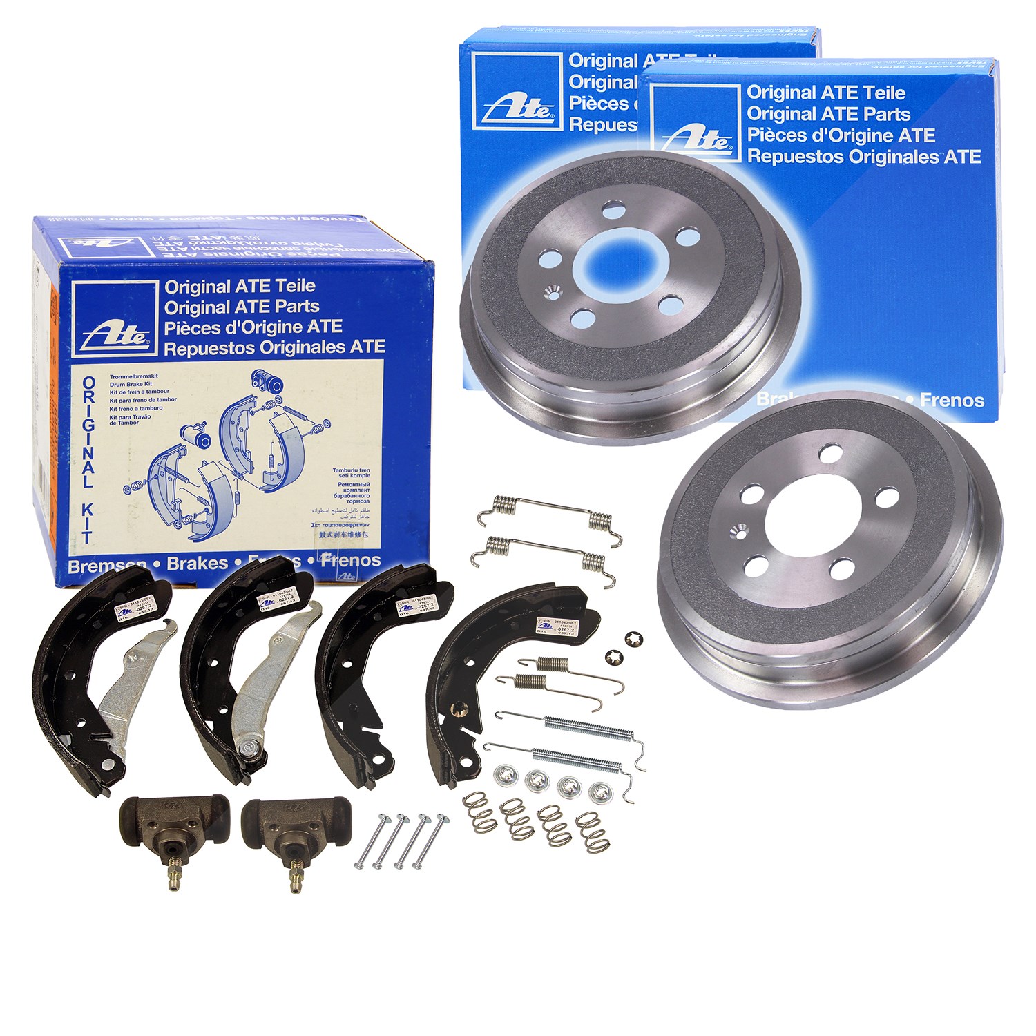 Ate 2x Bremstrommel+Bremsbackensatz TopKit Hinten [Hersteller-Nr. 10698887] für VW, Seat
