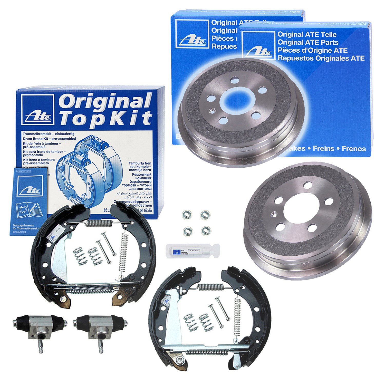 Ate 2x Bremstrommel+Bremsbackensatz TopKit Hinten [Hersteller-Nr. 10698717] für Audi