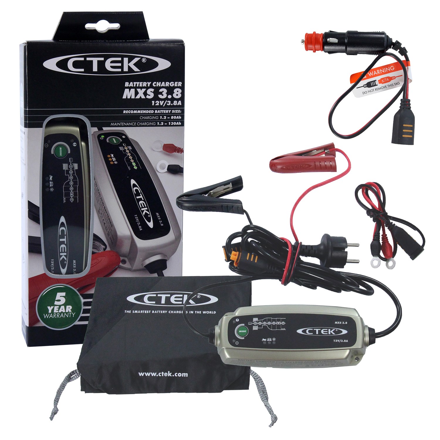 Ctek Batterieladegerät MXS 3.8 + 12V Schnellverbinder [Hersteller-Nr. 10850337]