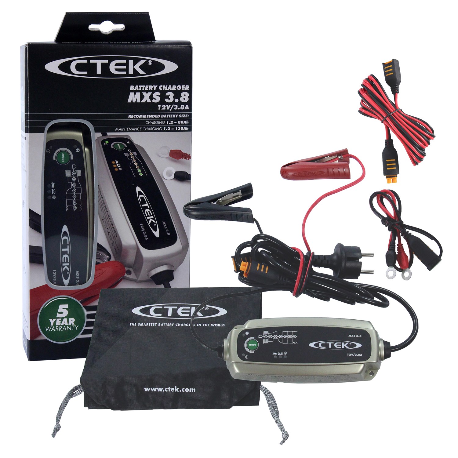 Ctek Batterieladegerät MXS 3.8 + Verlängerung 2,5 [Hersteller-Nr. 10850344]