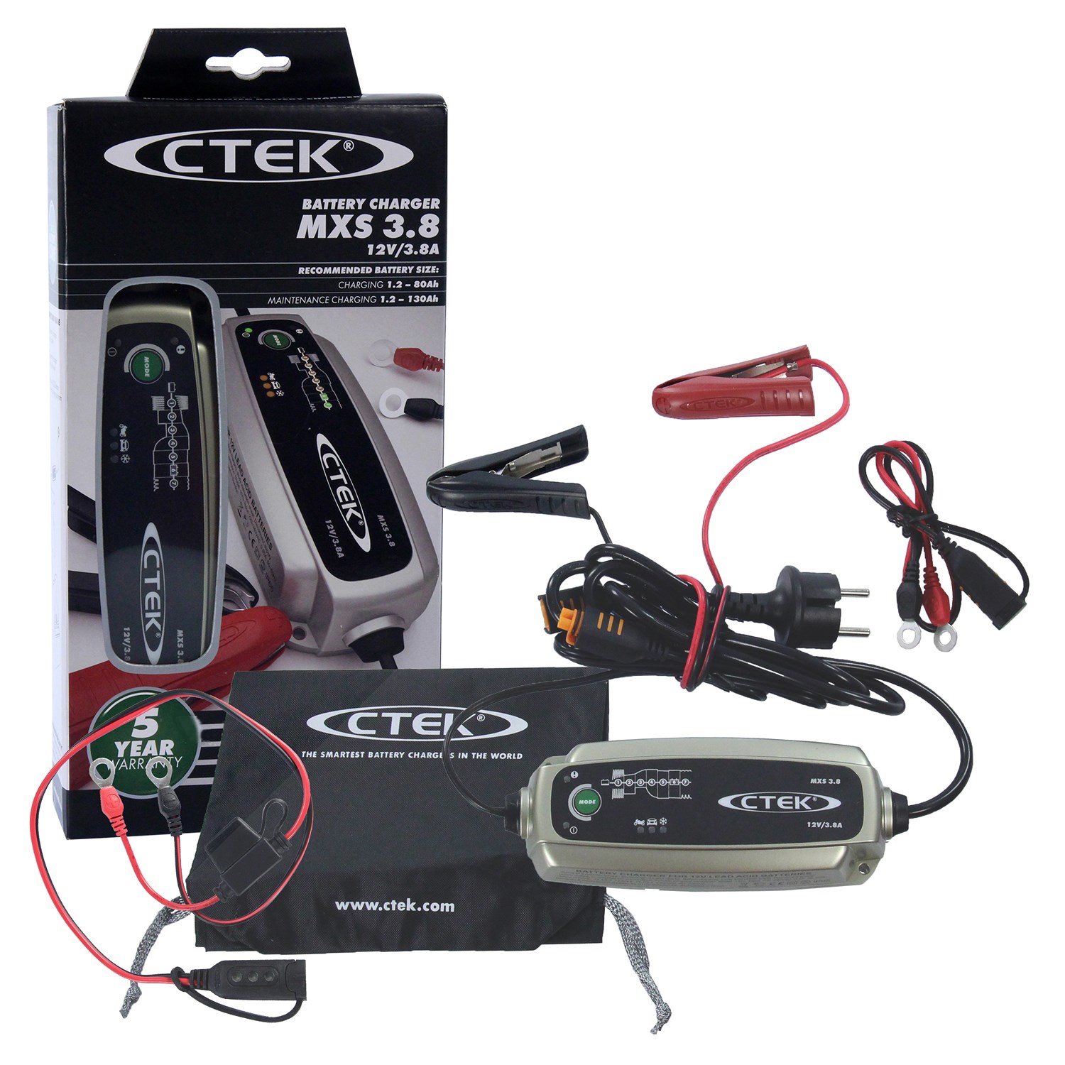 Ctek Batterieladegerät MXS 3.8 + Comfort Indicator 0,55m [Hersteller-Nr. 10850357]