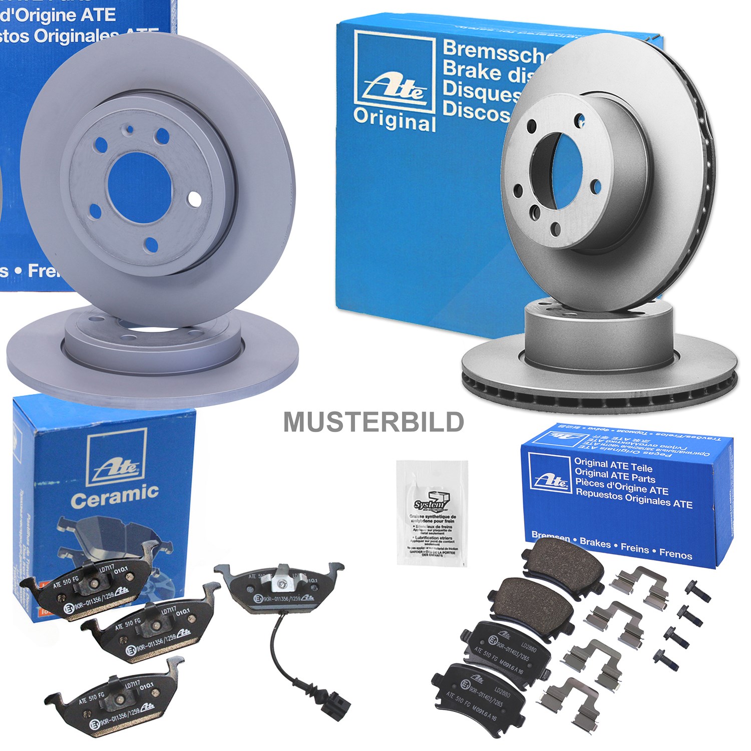 Ate Bremsscheiben+Ceramic mit VWK Vorne+Hinten [Hersteller-Nr. 10698358] für Seat, Audi