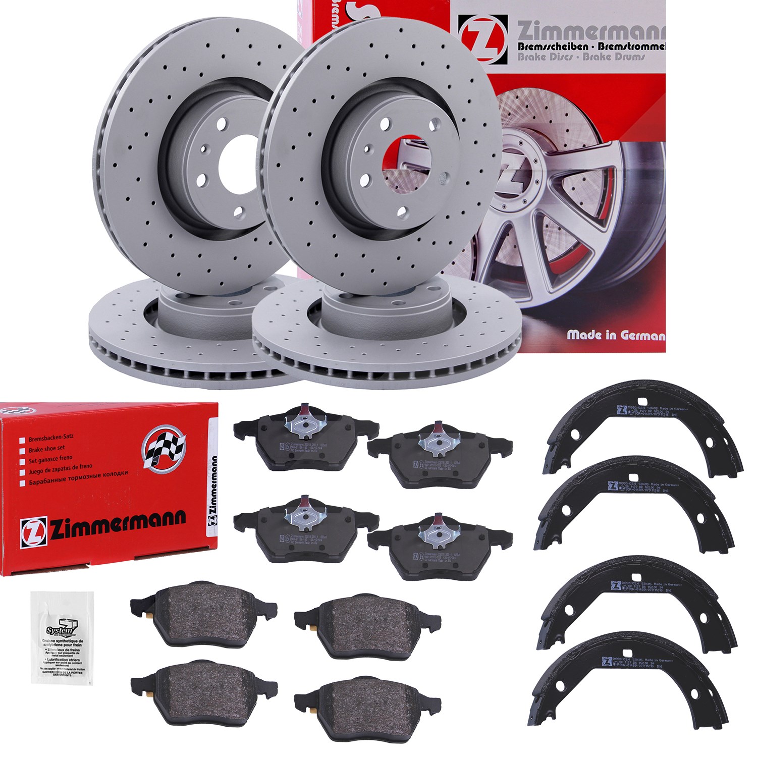 Zimmermann 4x SPORT-Scheiben+Beläge+Backen vorne+hinten [Hersteller-Nr. 10698422] für BMW