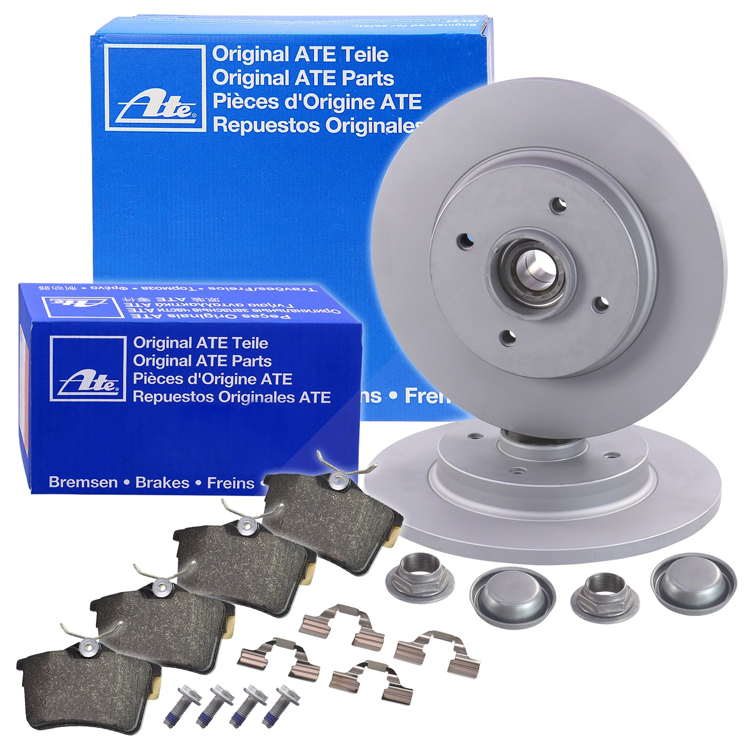 Ate Bremsscheiben mit Radlager mit ABS-Ring +Bremsbeläge hinten [Hersteller-Nr. 10698813] für Peugeot, Citroën