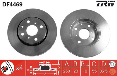 Trw Bremsscheibe Vorderachse Belüftet [Hersteller-Nr. DF4469] für Toyota, Citroën, Peugeot